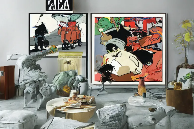 Image similar to pizza the hut, akira's motorcycle, gorillaz, poster, high quality