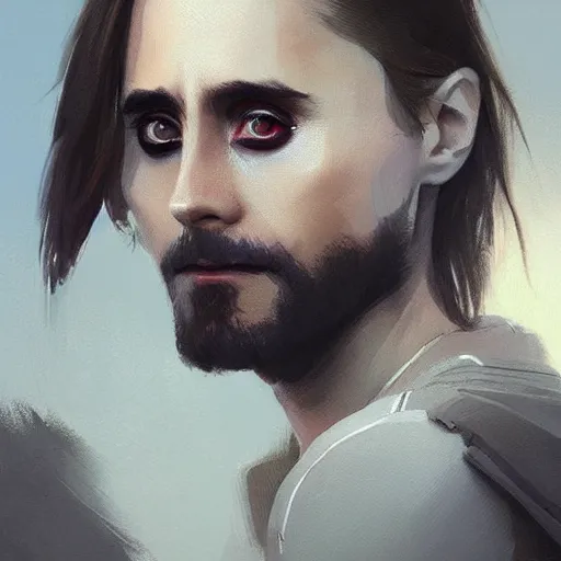 Image similar to “ portrait of jared leto by greg rutkowski, young, attractive, highly detailed portrait, scifi, digital painting, artstation, concept art, smooth, sharp foccus ilustration, artstation hq ”