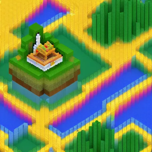 Image similar to isometric pixel voxel art fairy forest surrounded by ocean beautiful aesthetic