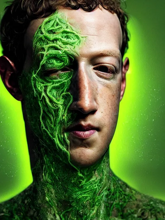 Prompt: portrait of a mark zuckerberg, skin peeling away to reveal bright green reptile!!! skin, art by ryo shiotani and greg rutkowski, intricate, beautiful, cinematic lighting, vintage art by serge ivanoff, high resolution, very detailed