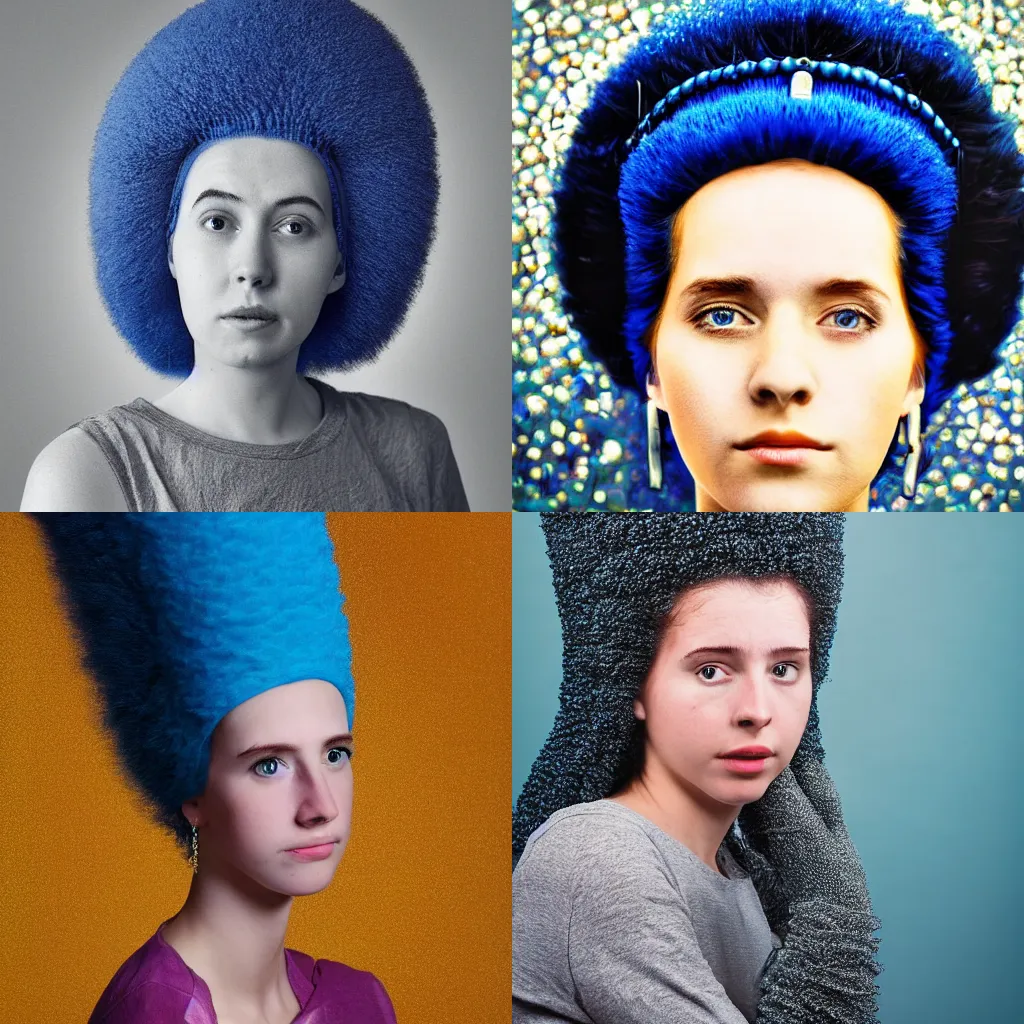 Prompt: portrait of a beautiful 20-year-old Marge Simpson the style of Annie Leibovitz award-winning, detailed, 82 mm sigma art, close up