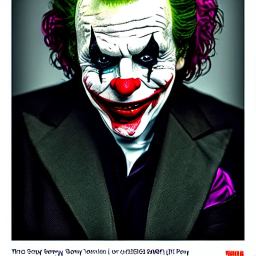 Image similar to jerry springer as the joker, sony a 7 r iv, symmetric balance, polarizing filter, photolab, lightroom, 4 k, dolby vision, photography awardm, voque, perfect face