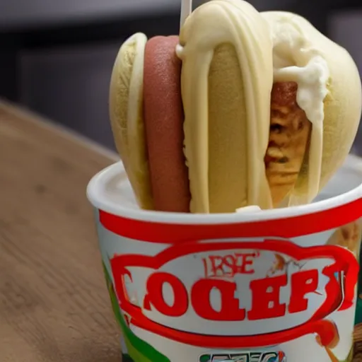 Image similar to promotional photo of a hot dog ice cream,