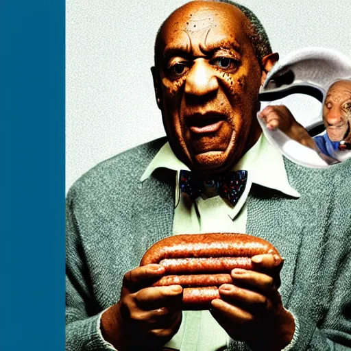 Image similar to bill cosby eating sausages, rapture, bioshock, photorealistic, 4 k, ultra realistic. isometric