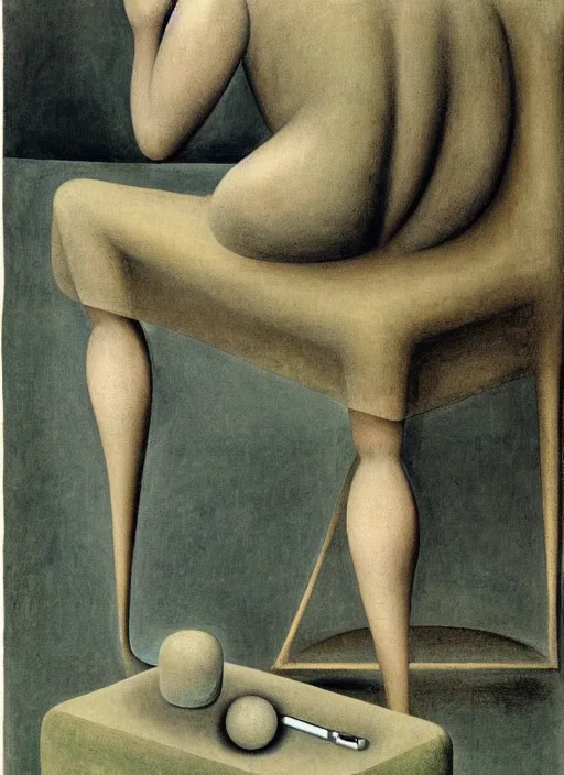 Image similar to man sitting on chair looking at his smartphone, hysterical, sweat, fat, frustrated, art by gertrude abercrombie hans bellmer and william blake