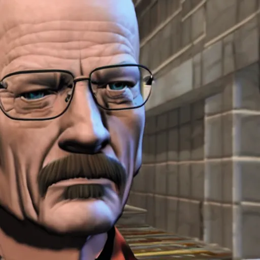 Prompt: walter white in a 3 d playstation 2 game