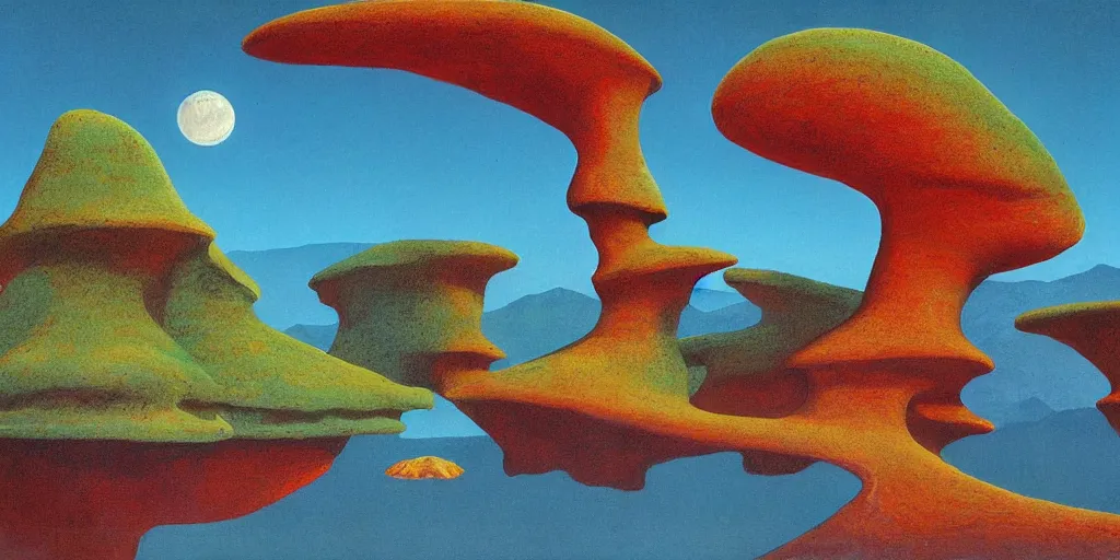 Prompt: extraterrestrial landscape, harmony, by roger dean