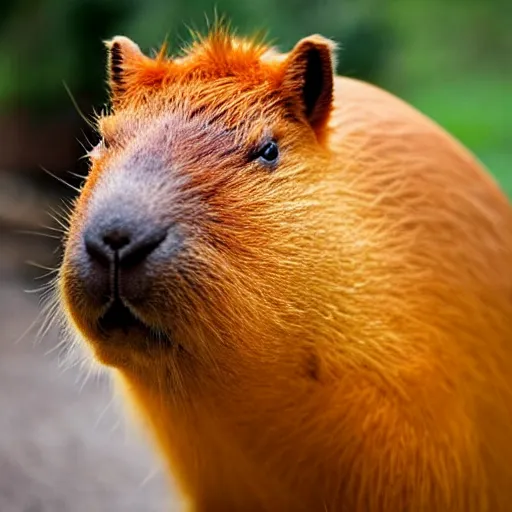 Image similar to A capybara with orange on head