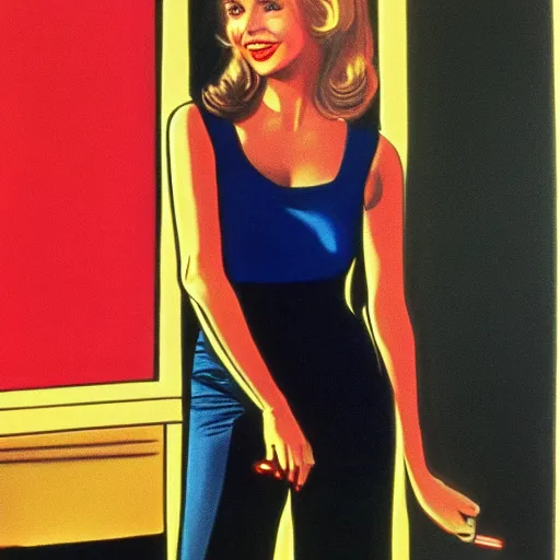 Image similar to Olivia Newton-John as Sandy from Grease (1978), portrait. style Edward Hopper