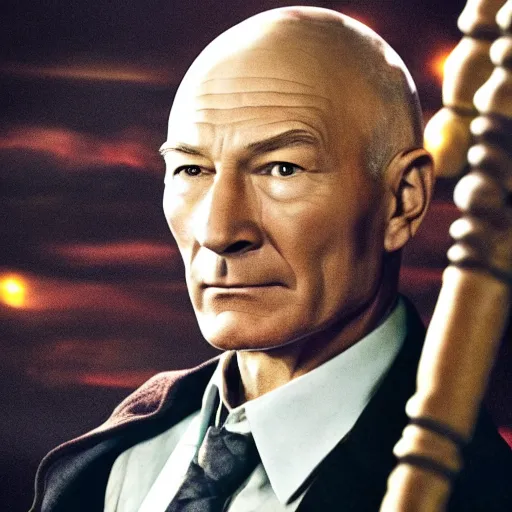 Image similar to doctor who played by Patrick Stewart, cinematic photo