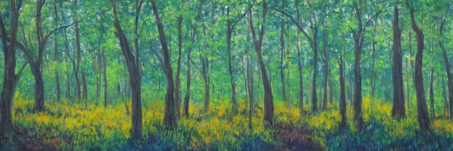 Image similar to a clearing in a forest painted by Bob Ross