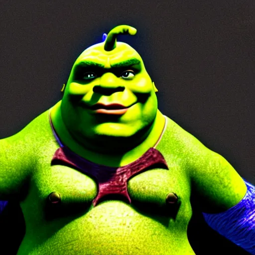 Image similar to shrek as batman, highly detailed, extremely high quality, hd, 4 k, 8 k, canon 3 0 0 mm, professional photographer, 4 0 mp, lifelike, top - rated, award winning, realistic, detailed lighting, detailed shadows, sharp, no blur, edited, corrected, trending