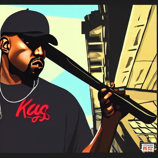 Image similar to Kanye with a bat official GTA artwork midshot