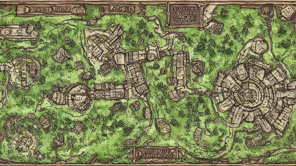 Image similar to a very detailed and stylized indoor map of a dungeon in a forest for game of d & d.