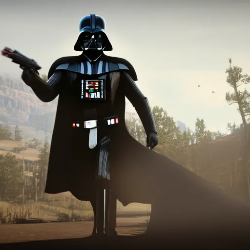 Image similar to Film still of Darth Vader, from Red Dead Redemption 2 (2018 video game)