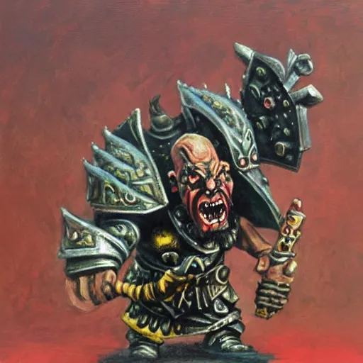 Image similar to chaos dwarf smith from warhammer fantasy : : head and torso oil painting