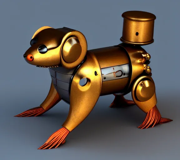 Image similar to futuristic steampunk ferret - shaped robot, steam - powered 3 d render ferret - shaped mechanical robot