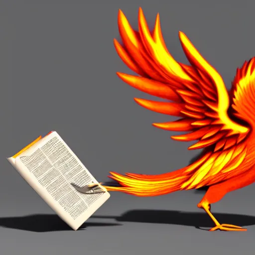 Image similar to A small cute adorable phoenix reading a book at a university digital art raytracing 3D