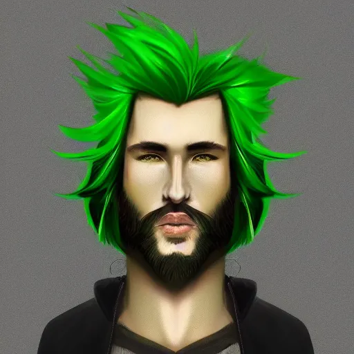 Image similar to portrait of a man with green hair, digital art, trending on artstation