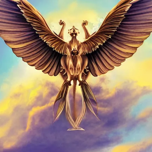 Prompt: a beautiful winged lion soaring through the sky, fantasy illustration