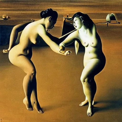 Prompt: two e - girls fighting on social media, by salvador dali,