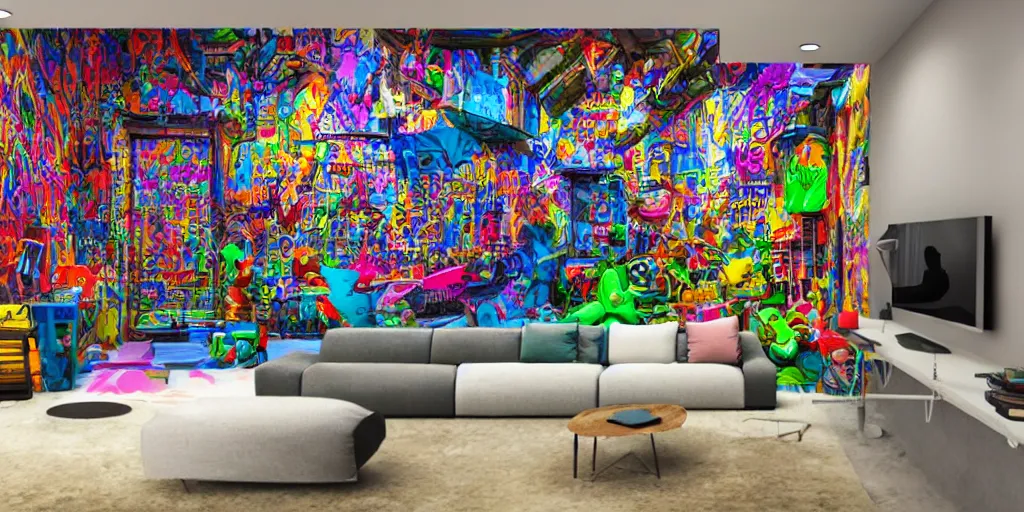 Image similar to cinematic view from inside the realm full of colorful 3 d graffiti, ultra realistic, extremely high definition, highly detailed and intricate masterpiece