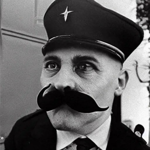 Image similar to a cat dressed like a 1 9 3 0's dictator, close up angle, moustache
