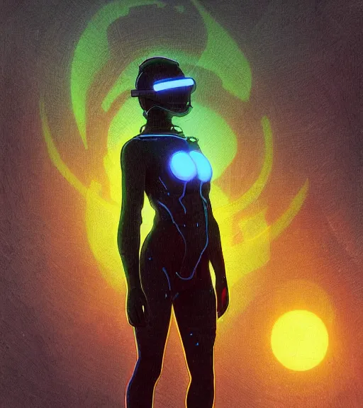 Image similar to a cyberpunk diver Polynesian woman swims through a dark bioluminescent alien coral reef, techwear, Industrial Scifi, detailed illustration, character portrait, by Martin Grip and Moebius