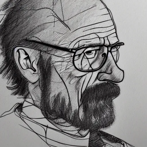 Image similar to a realistic yet scraggly portrait sketch of the side profile of a stern and sophisticated walter white, trending on artstation, intricate details, in the style of frank auerbach, in the style of sergio aragones, in the style of martin ansin, in the style of david aja, in the style of mattias adolfsson