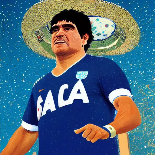 Image similar to painting of diego maradona very detailled, by botticelli and victo ngai