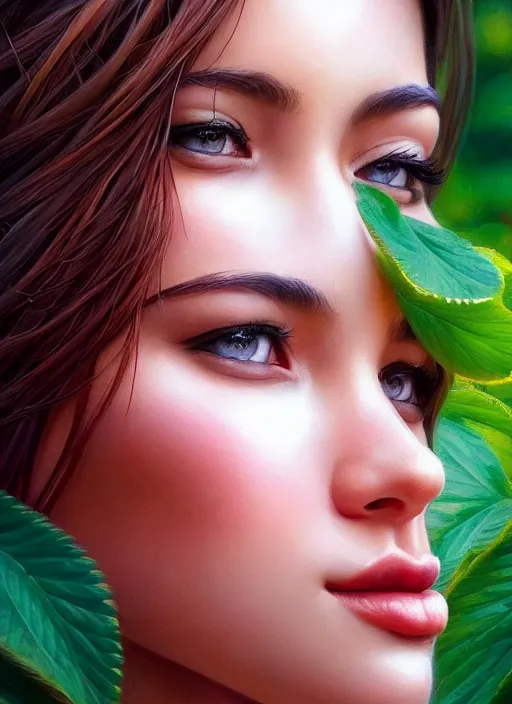 Image similar to photo of a gorgeous female in the style of stefan kostic, realistic, half body shot, sharp focus, 8 k high definition, insanely detailed, intricate, elegant, art by stanley lau and artgerm, extreme bokeh foliage