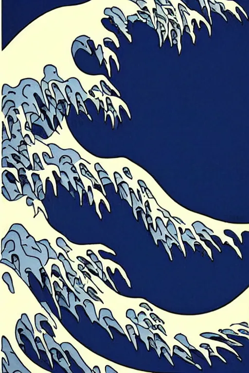 Prompt: Patrick Nagel Poster Illustration of The Great Wave off Kanagawa