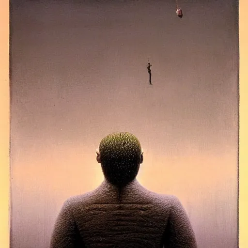 Image similar to monkey in a suit made by zdzislaw beksinski