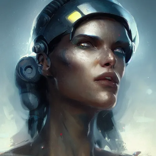 Prompt: a beautiful portrait of a cyborg goddess by greg rutkowski and raymond swanland, trending on artstation, ultra realistic digital art