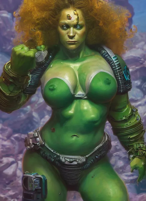 Prompt: underwater portrait of shehulk as a space marine, hyper detailed, digital art, cinematic lighting, studio quality, smooth render, unreal engine 5, octane rendered, art style by klimt and nixeu and ian sprigger and wlop and krenz cushart.