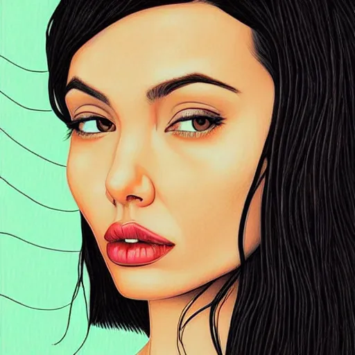 Prompt: “Angelina Jolie portrait, Audrey Kawasaki”