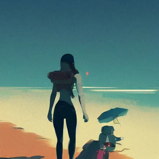 Image similar to a beach, highly detailed, by Atey Ghailan, by Loish, by Bryan Lee O'Malley, by Cliff Chiang, by Greg Rutkowski, inspired by image comics, inspired by graphic novel cover art, inspired by nier!! Gradient color scheme ((grafitti tag brick wall background)), trending on artstation