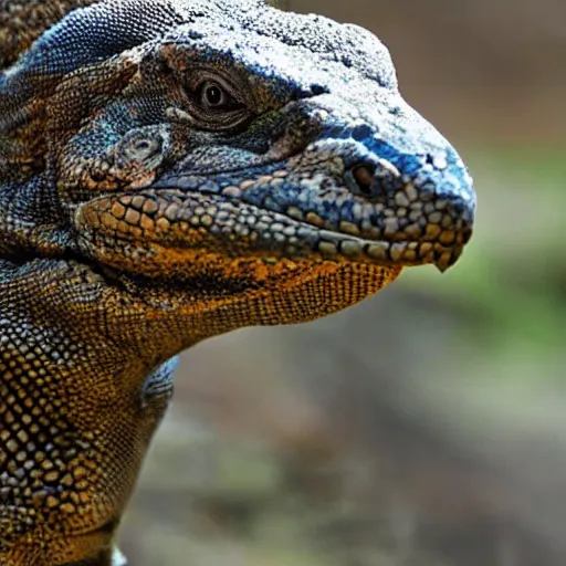 Image similar to Komodo dragon and hawk hybrid animal, head has sharp beak