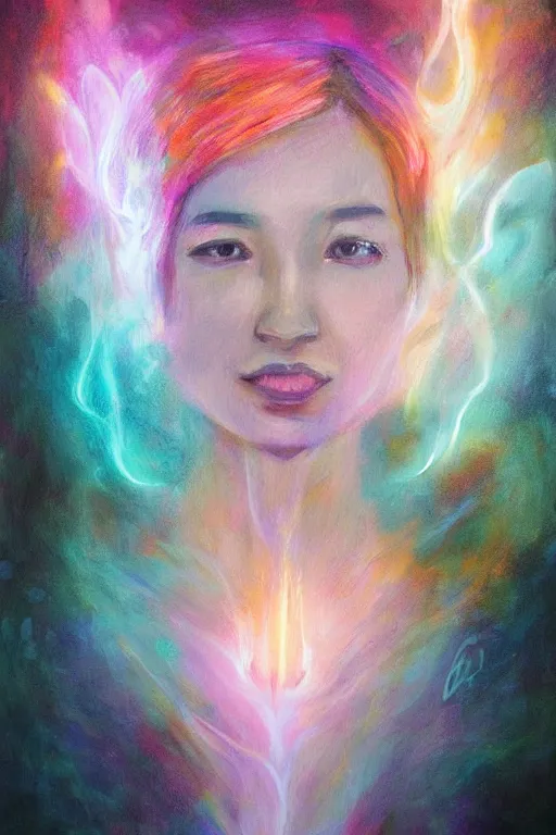 Image similar to woman with diffused glowing aura, art by janice sung