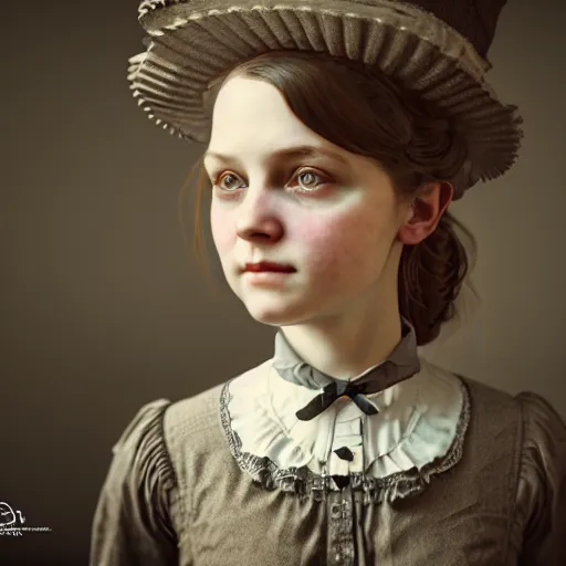 Image similar to photo of cute victorian girl, ultra realistic, concept art, intricate details, dark vibe, highly detailed, photorealistic, octane render, 8 k, unreal engine,