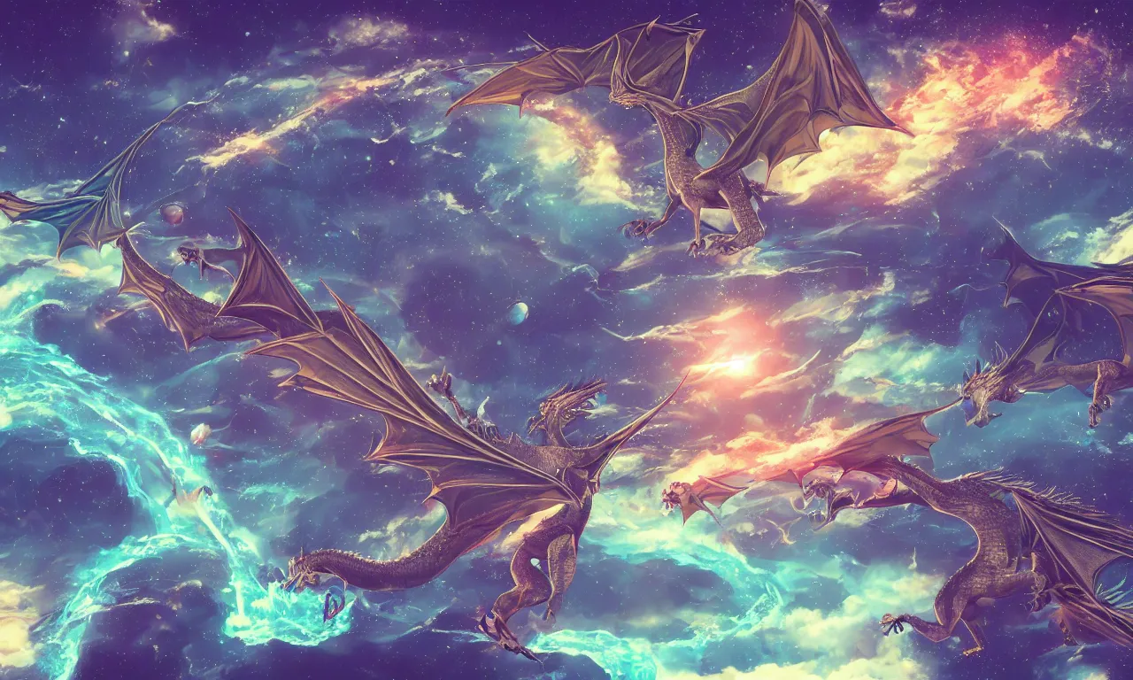 Image similar to summer, dragons ripping space, forested hills and interconnected high speed rails, digital art, 3 d illustration, transparent backround