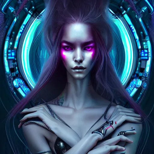 Image similar to cyberpunk female alien creature, very intricate details, focus, model pose, artwork by anna dittmann, award winning