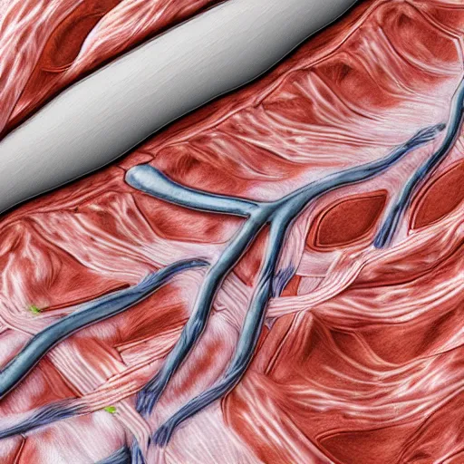 Prompt: detailed realistic illustration of damaged muscle fibres