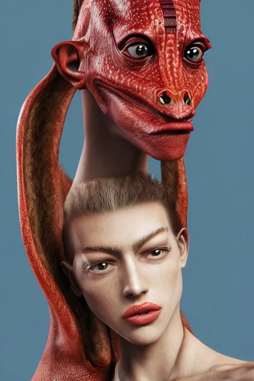 Image similar to balenciaga campaign featuring jar jar binks as a female cowgirl, long eyeslashes, huge juicy lips, big seductive eyes, unprocessed colors, # nofilter, realistic vfx simulation