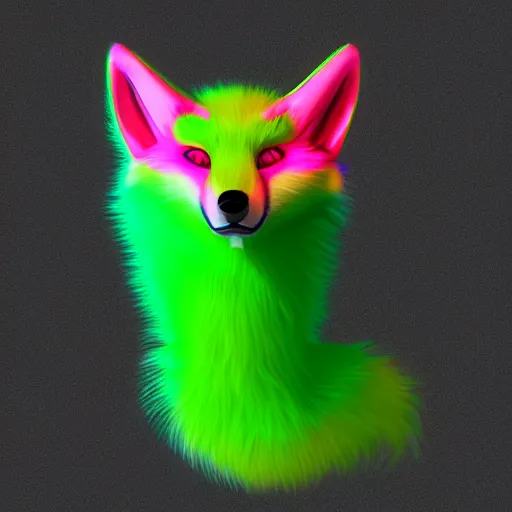 Prompt: lime green digital lime green fox, retrowave palette, digital world, highly detailed, electric breeze, anatomically correct vulpine, synth feel, fluffy face, ear floof, flowing fur, super realism, accurate animal imagery, 4 k digital art