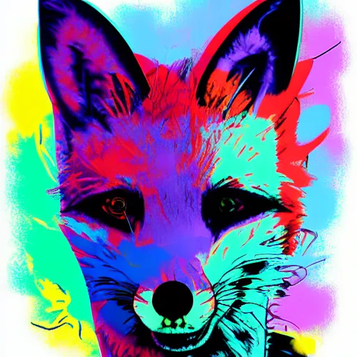 Prompt: illustration of cyberpunk fox in vr helmet, colorful splatters, by andy warhol and by zac retz and by kezie demessance