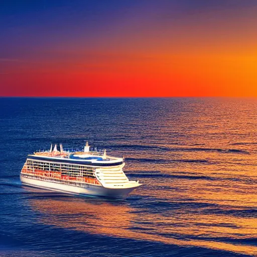 Image similar to a cruise ship chilling on the beach, sunset, vaporwave