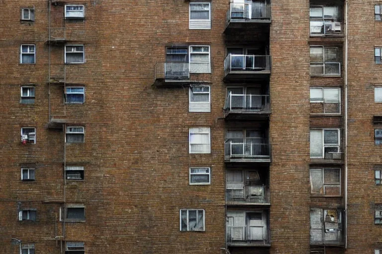 Image similar to cyberpunk, an estate agent listing photo, external view of a 1 bed flat in London, by Beksinski