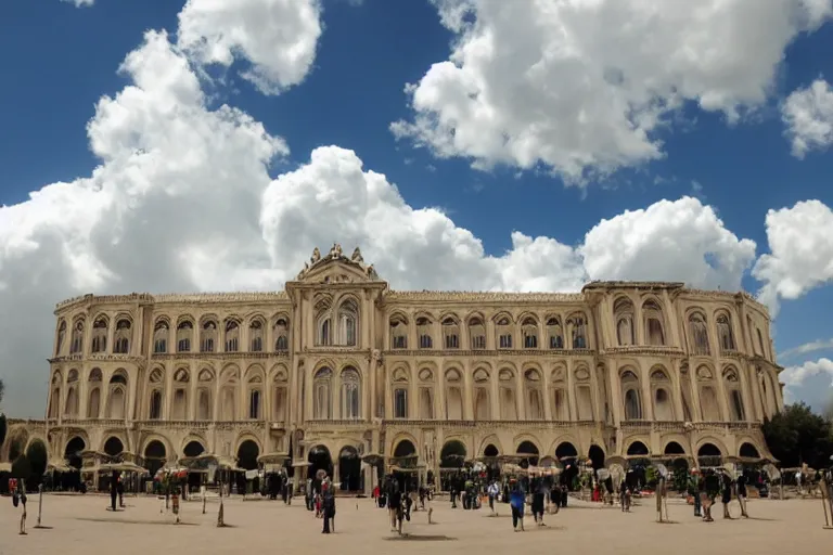 Prompt: a photo of renaissance palace, clouds in the sky