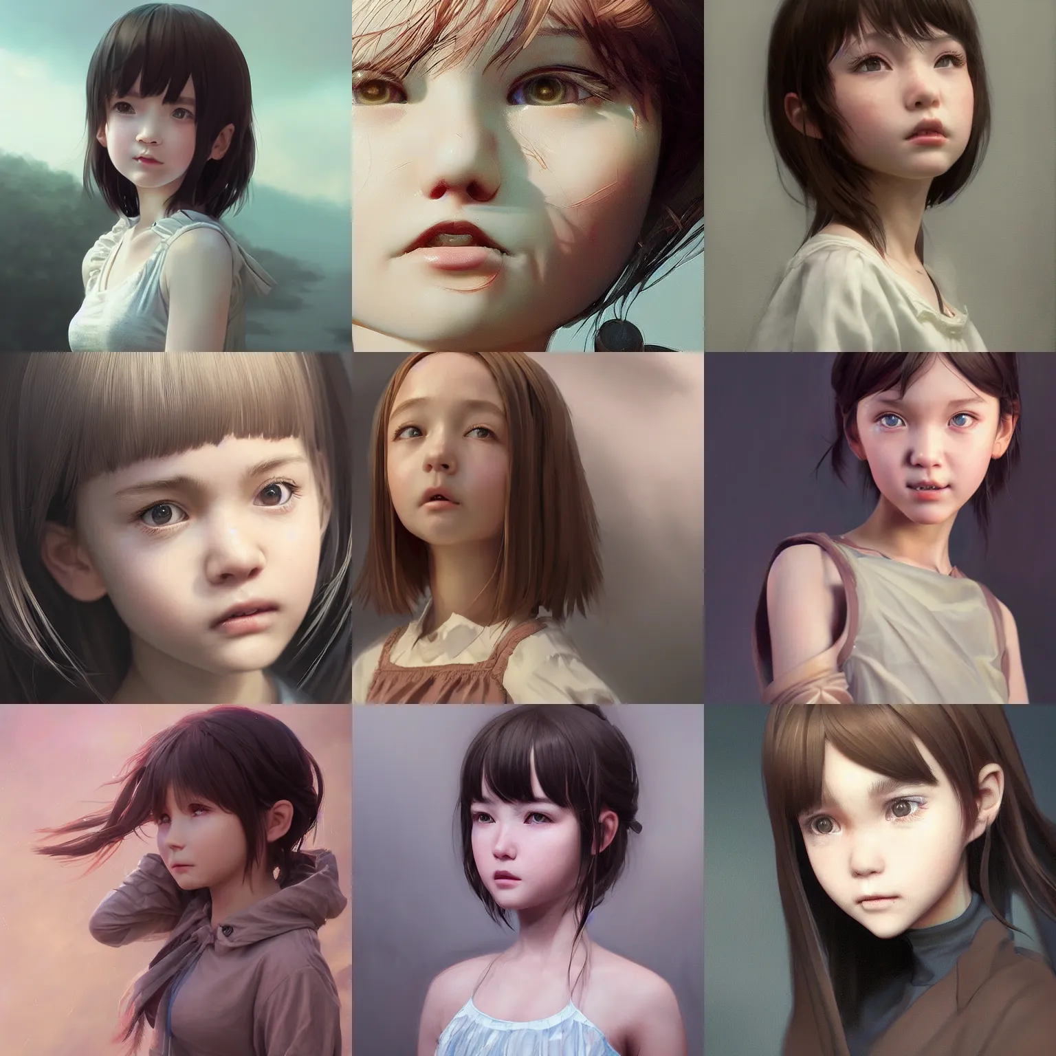 Image similar to realistic style at CGSociety by WLOP,ilya kuvshinov,krenz cushart,Greg Rutkowski,trending on artstation.Zbrush sculpt colored,Octane render in Maya,Houdini VFX.Realistic close-up face,cute young girl,expressing joy,wearing dress,silky hair, deep eyes.Amazing textures,oil painting.Cinematic dramatic atmosphere,sharp focus,soft volumetric studio lighting.